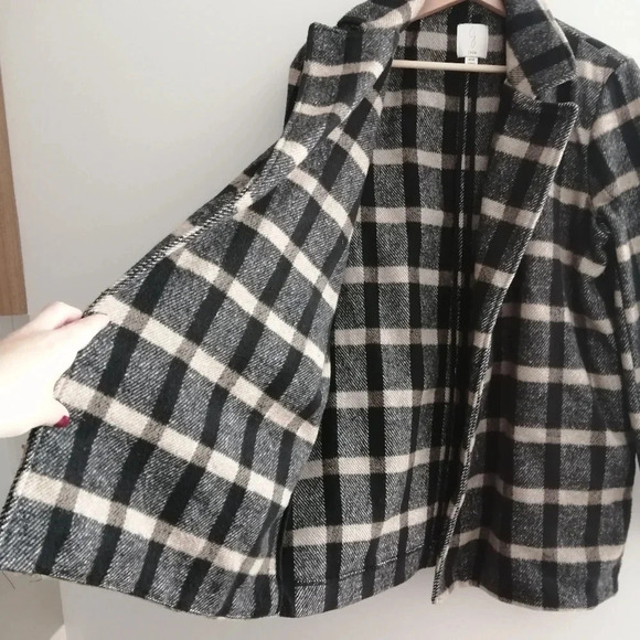 Joie Plaid Wool Blend Open Jacket Black and Tan Heritage Plaid Medium - Picture 8 of 16